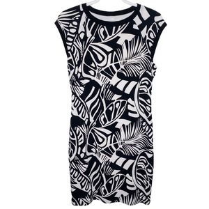 Cache casual black and white tropical print sheath dress size 10